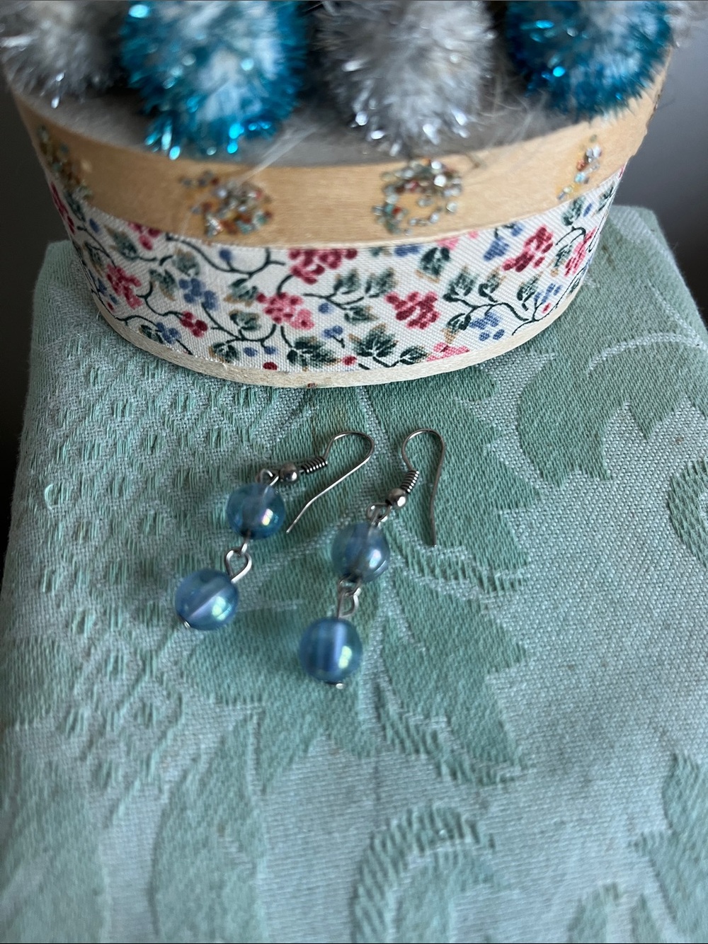 Handmade Blue Glass Bead Drop Earrings